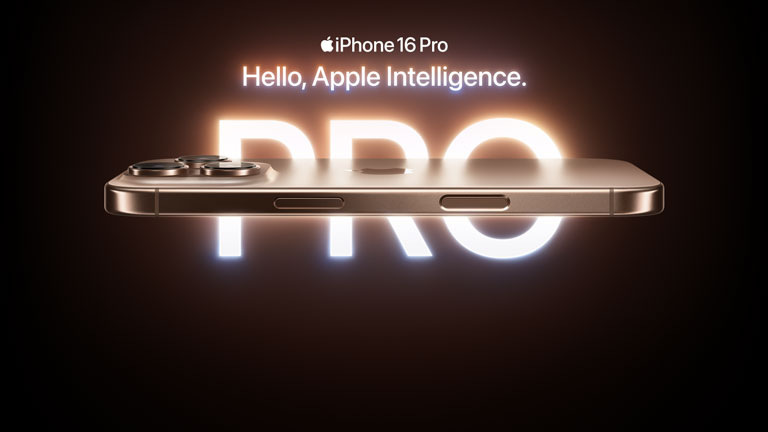 Apple iPhone 16 Pro. Graphic says Hello, Apple Intelligence.